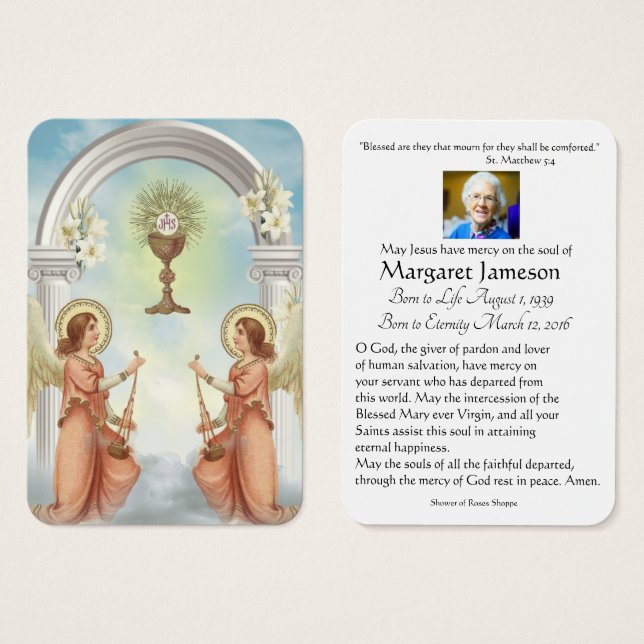 Catholic Angels Funeral Prayer Memorial Card (Front & Back)