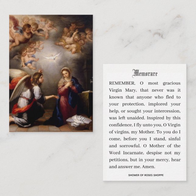 Catholic Annunciation Virgin Mary Memorare Prayer Business Card (Front/Back)