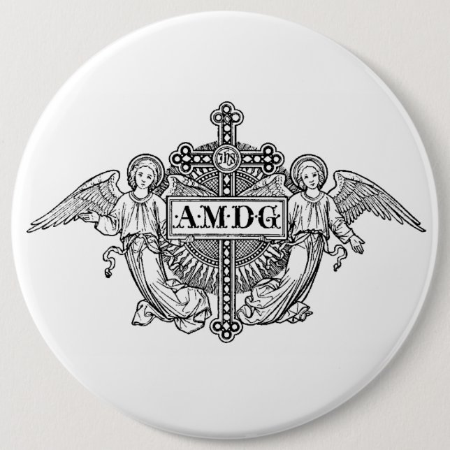 Catholic Art Angels AMDG Traditional Cross 6 Inch Round Button (Front)