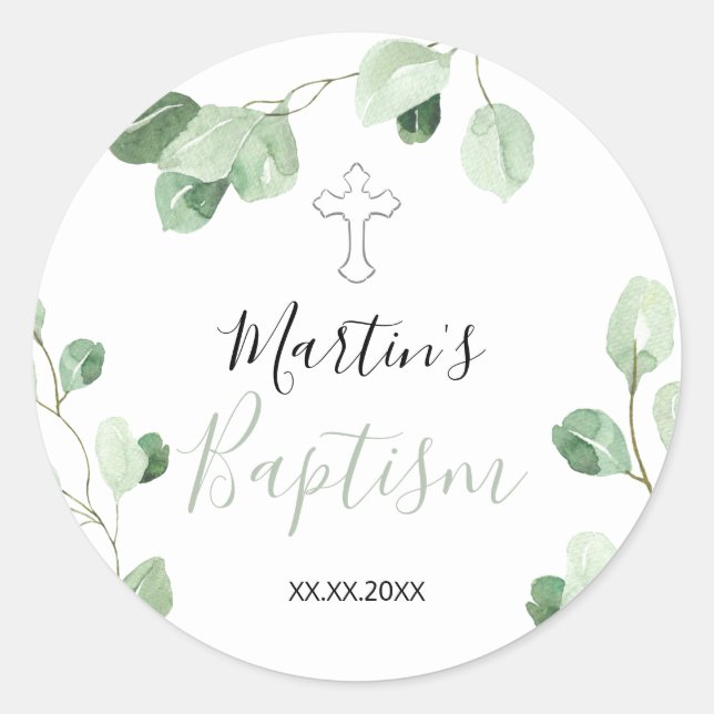 catholic baby baptism classic round sticker (Front)