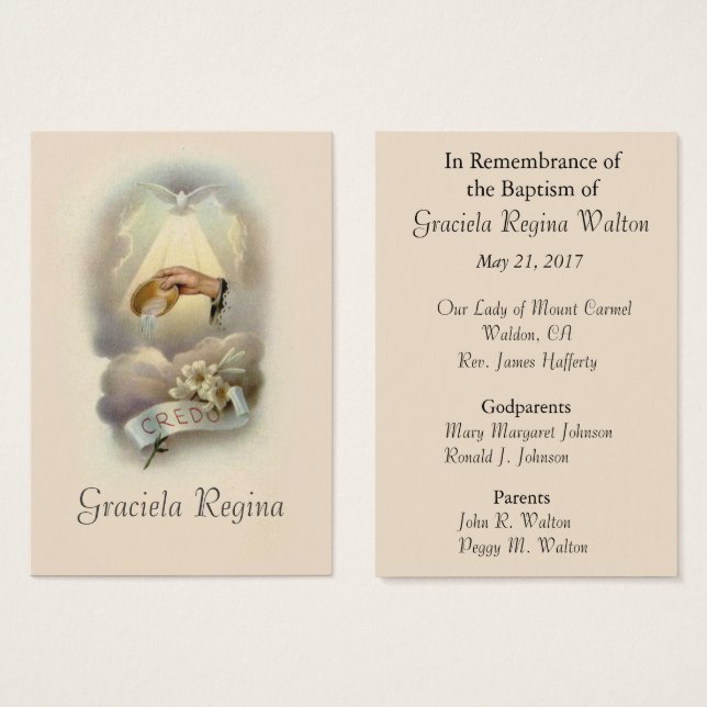 Catholic Baby Baptismal Remembrance Holy Card (Front & Back)