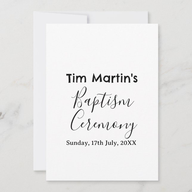 Catholic baptism ceremony name date simple minimal invitation (Front)
