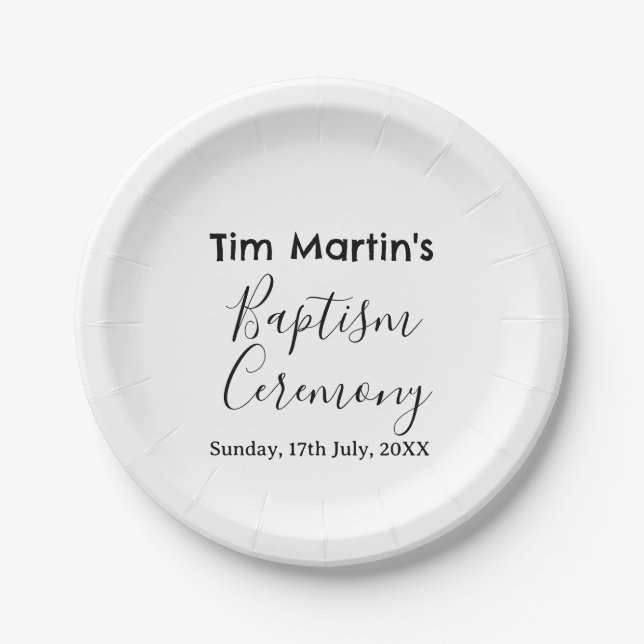 Catholic baptism ceremony name date simple minimal paper plate (Front)