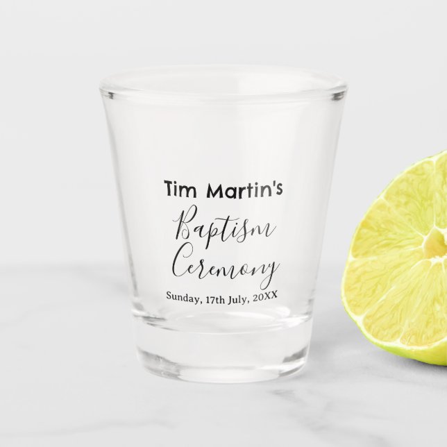 Catholic baptism ceremony name date simple minimal shot glass (Front)