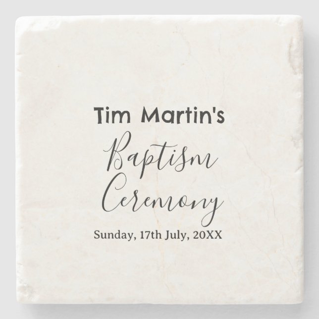 Catholic baptism ceremony name date simple minimal stone coaster (Front)