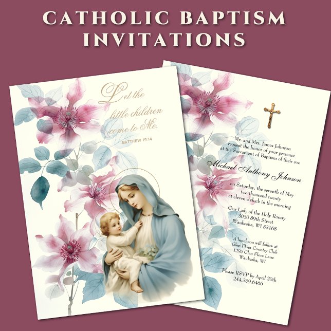 Catholic Baptism Christening Blessed Mother Jesus Invitation (Creator Uploaded)
