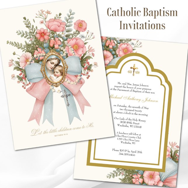 Catholic Baptism Floral Mary and Jesus Invitation (Creator Uploaded)