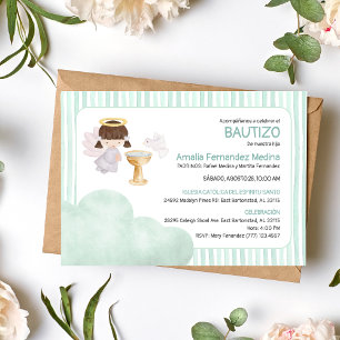 Catholic Baptism Watercolor Cute Angel Girl Invitation