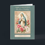 Catholic Birthday  Celebration Virgin Mary  Card<br><div class="desc">This exquisite design features a vintage watercolor image of the Blessed Mother Mary, accented with vintage pink roses . The serene ambiance and timeless elegance make it the perfect card to convey your heartfelt sentiments. Personalize the inside with your own words, and let the beauty of this card inspire moments...</div>