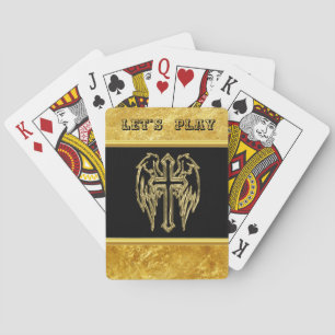 catholic black and gold foil cross with wings playing cards