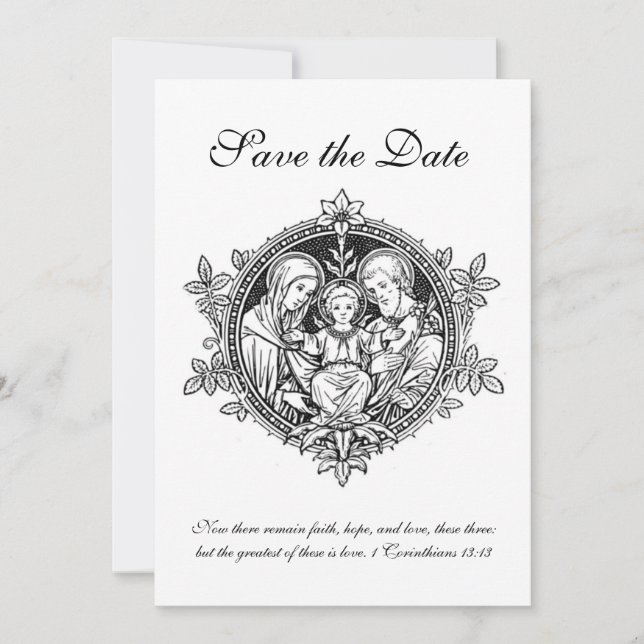 Catholic Black & White Holy Family Save The Date (Front)
