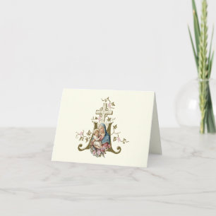 Catholic Blessed Mother Jesus Floral Marian Cross Holiday Card