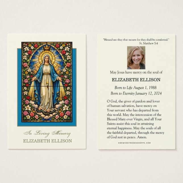 Catholic Blessed Mother Mary Funeral Prayer Card (Front & Back)
