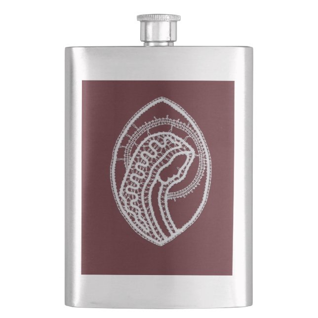 Catholic Blessed Virgin Mary, lace  Hip Flask (Front)