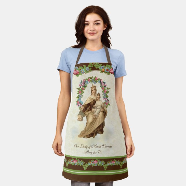 Catholic Blessed Virgin Mary Mount Carmel Floral Apron (Worn)
