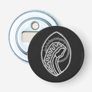 Catholic Blessed Virgin Mary White Lace on Black Bottle Opener