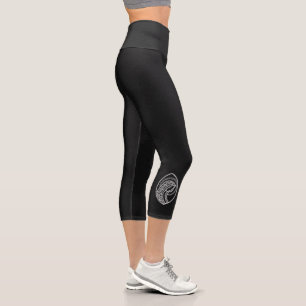 Catholic Blessed Virgin Mary White Lace on Black Capri Leggings