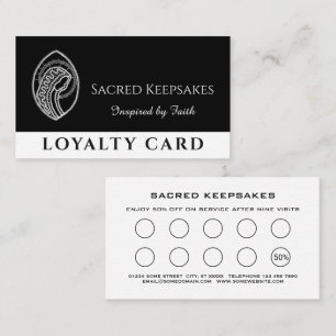 Catholic Blessed Virgin Mary White Lace on Black Loyalty Card