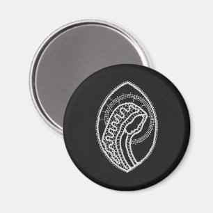 Catholic Blessed Virgin Mary White Lace on Black Magnet