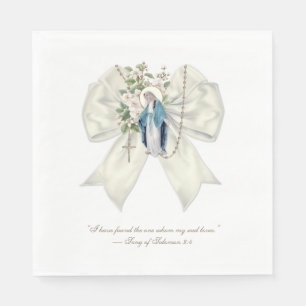 Catholic Bridal Shower Blessed Mary Creme Bow Napkin