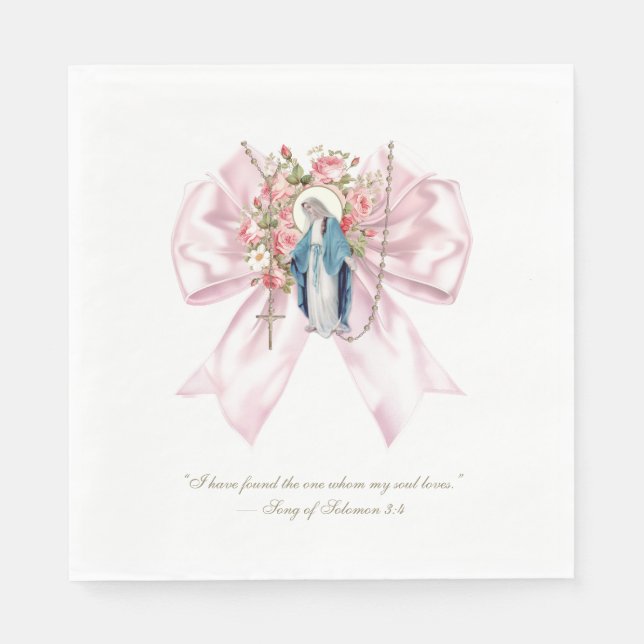 Catholic Bridal Shower Blessed Mary Pink Bow Napkin (Front)