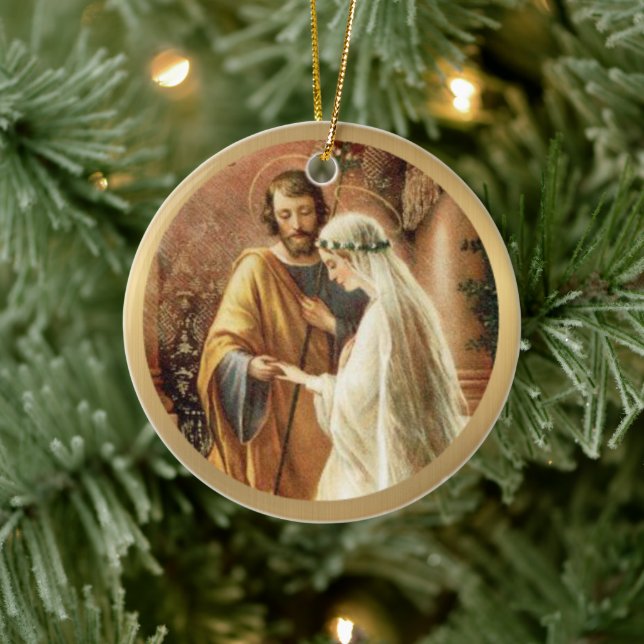 Catholic Bride & Groom Mary St. Joseph Gold  Ceramic Ornament (Tree)