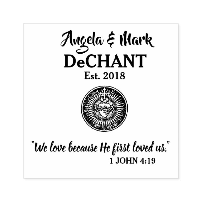 Catholic Bride & Groom Name with Scripture Rubber Stamp (Imprint)