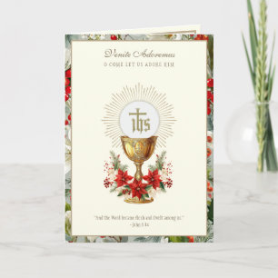 Catholic Christmas Eucharist Poinsettia Floral Holiday Card