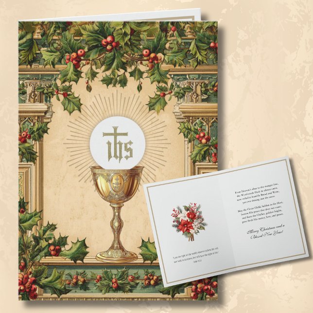 Catholic Christmas Eucharist Poinsettia Floral Holiday Card (Creator Uploaded)
