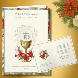 Catholic Christmas Eucharist Poinsettia Floral Holiday Card