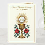 Catholic Christmas Eucharist Poinsettia Floral Holiday Card<br><div class="desc">Featuring a beautiful vintage image of the Holy Eucharist above a gold chalice adorned with a red poinsettias. All text can be modified.</div>