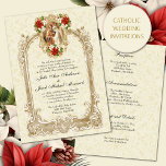 CATHOLIC CHRISTMAS POINSETTIA WEDDING INVITATIONS<br><div class="desc">This is a beautiful Traditional Catholic Elegant Vintage Wedding Invitation of the betrothal of the Virgin Mary & St. Joseph with vintage gold frame and red poinsettias. Another lovely gold frame surrounds the text. All text may be easily customized.</div>