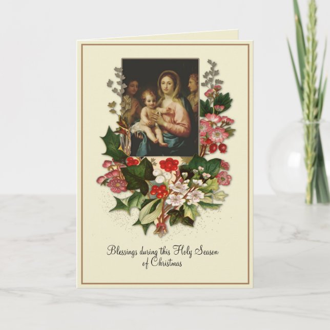 Catholic Christmas Virgin Mary Jesus Floral Card (Front)