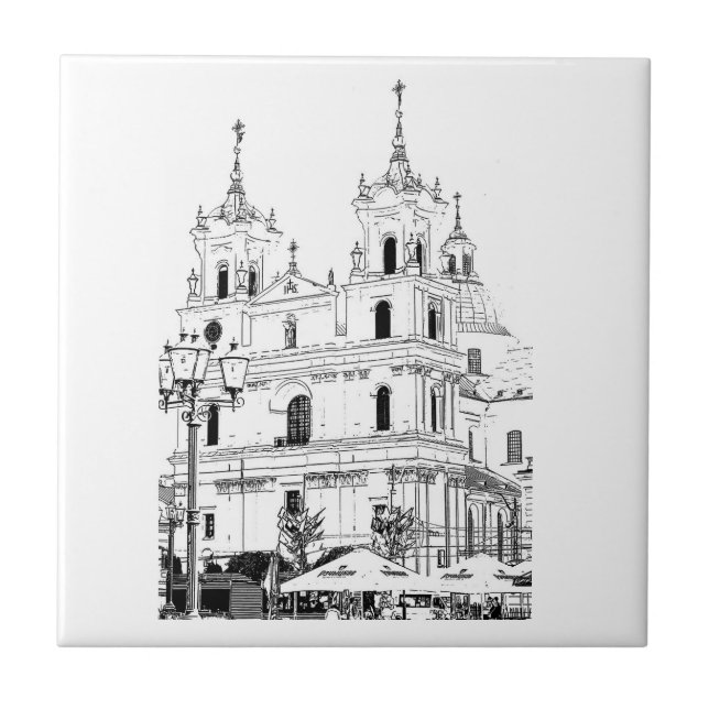 Catholic Church Architecture Sketch Tile (Front)