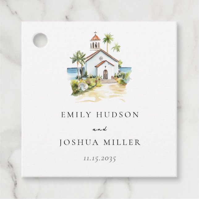 Catholic Church Tropical Wedding Favour Tags (Front)