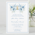 Catholic Classic Blue Floral Religious Wedding Invitation<br><div class="desc">Personalize our beautiful traditional Catholic blue floral wedding invitations with gold wedding rings entwining a golden crucifix. All text and fonts can be modified.</div>