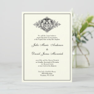 Catholic Classic Elegant Ivory Religious Wedding  Invitation