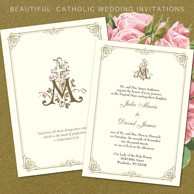 Catholic Classic Elegant Religious Wedding  Invita Invitation (Creator Uploaded)