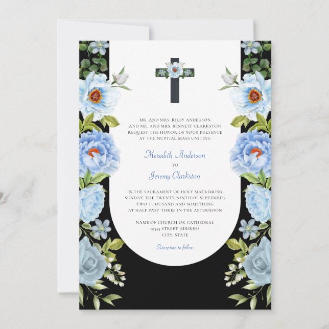 Catholic Cross Nuptial Mass Religious Wedding Invitation (Front)