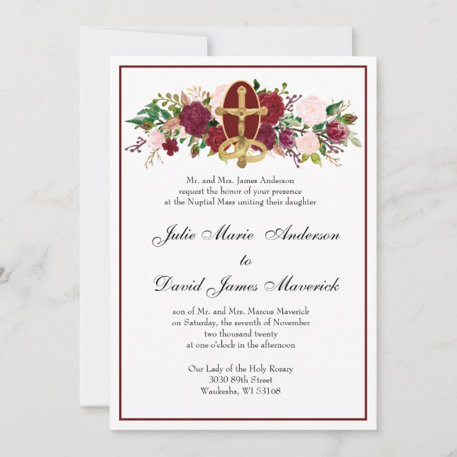Catholic Crucifix Elegant Religious Wedding Invita Invitation (Front)
