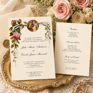 Catholic Elegant Ivory Wedding Reception COMBO Invitation