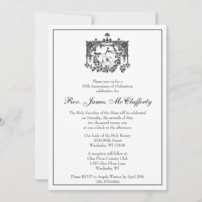 Catholic Elegant Priest Ordination Anniversary Inv Invitation (Front)