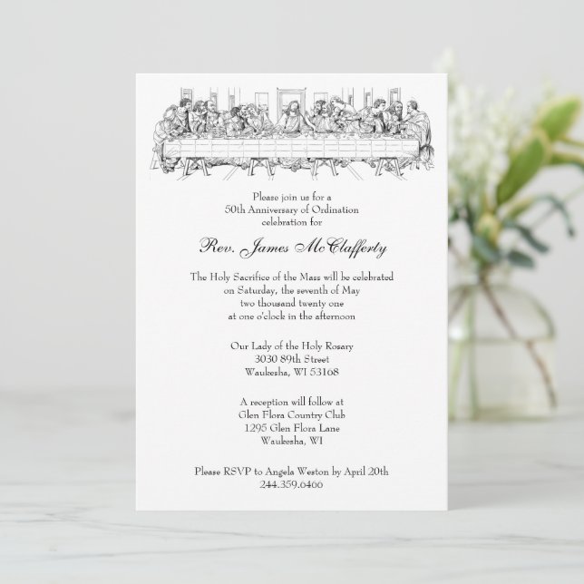 Catholic Elegant Priest Ordination Anniversary Inv Invitation (Standing Front)