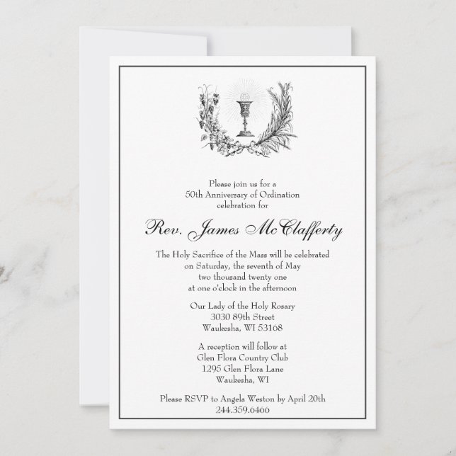 Catholic Elegant Priest Ordination Anniversary Invitation (Front)