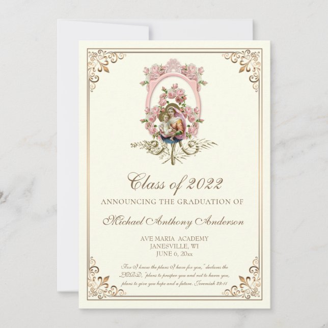 Catholic Elegant Religious Marian Graduation Invitation (Front)