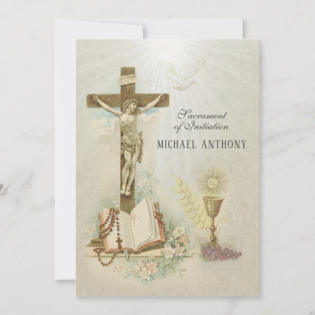 Catholic Elegant Sacrament of Initiation  Invitation (Front)