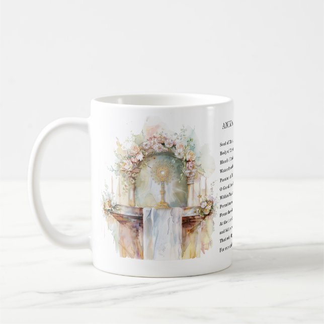 Catholic Eucharist Adoration Anima Christi Prayer Coffee Mug (Left)