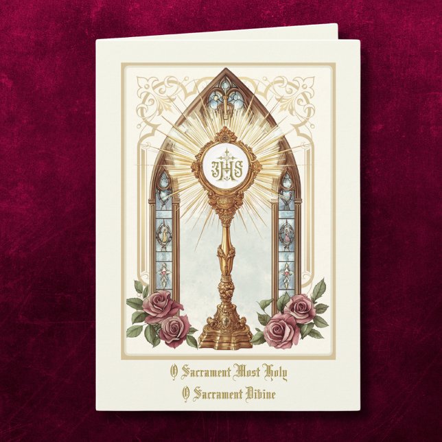Catholic Eucharistic Host Gold Monstrance Roses Card (Creator Uploaded)