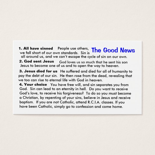 Catholic Evangelization "Cheat-Sheet" Card (Front)