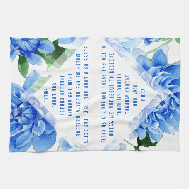 Catholic Family Grace before Meals Prayer Floral Kitchen Towel (Horizontal)